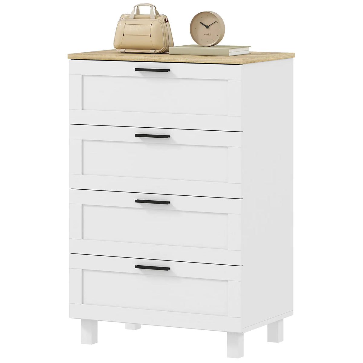 4 Drawer Dresser, Solid Wood Legs, White Storage Cabinets White, Natural Wood at Gallery Canada