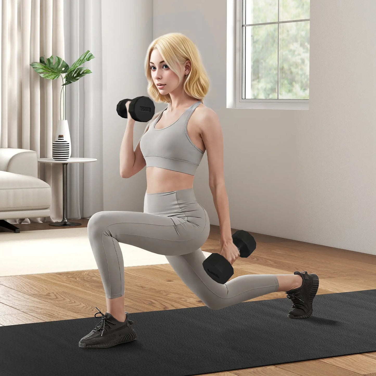 2 x 25lbs Dumbbells Set, Non-Slip Grip, Rubber Covered Weights Dumbbells & Barbells at Gallery Canada