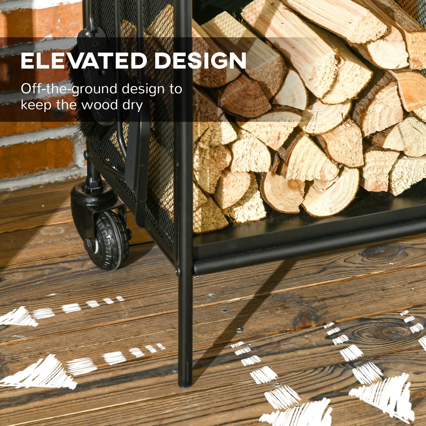 15" Outdoor Firewood Rack With Wheels, Heavy Duty Log Storage, Black Firewood Racks at Gallery Canada