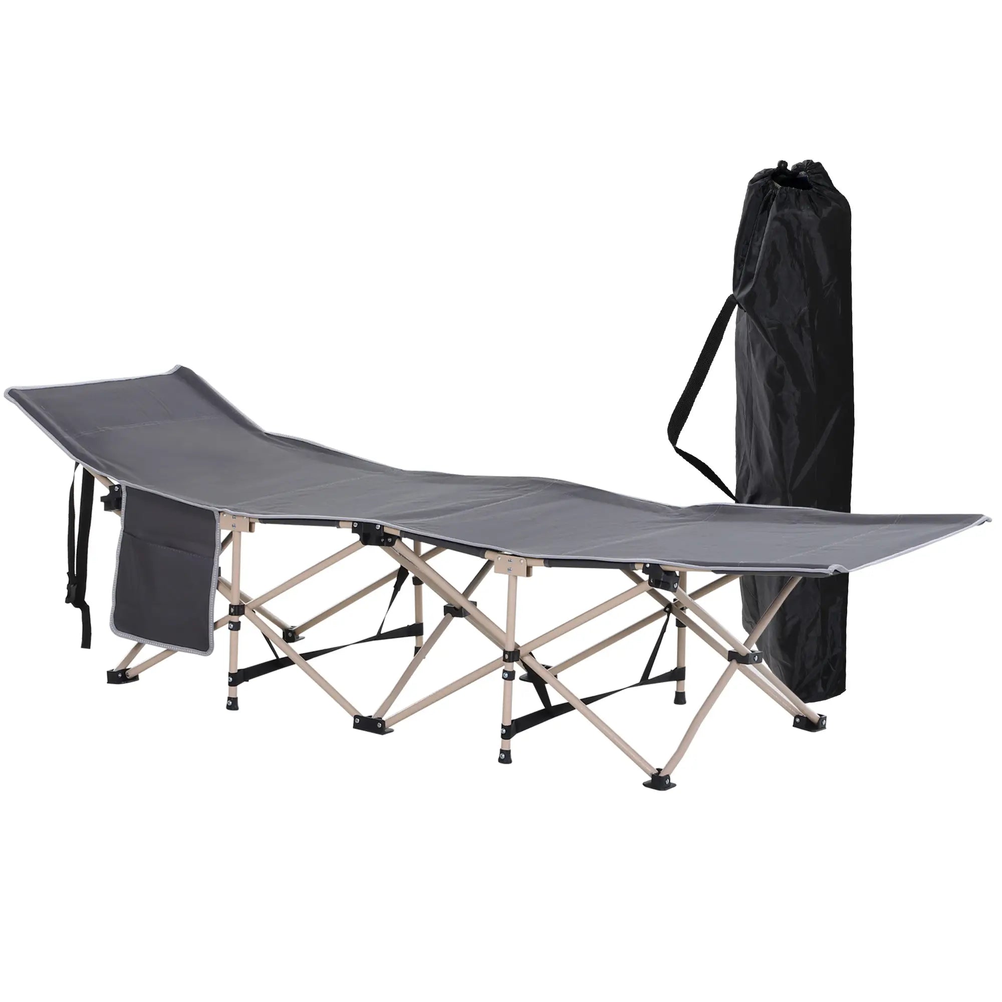 Folding Camping Cot for Adults, with Carry Bag, Side Pocket, Grey Camping Cots Grey at Gallery Canada