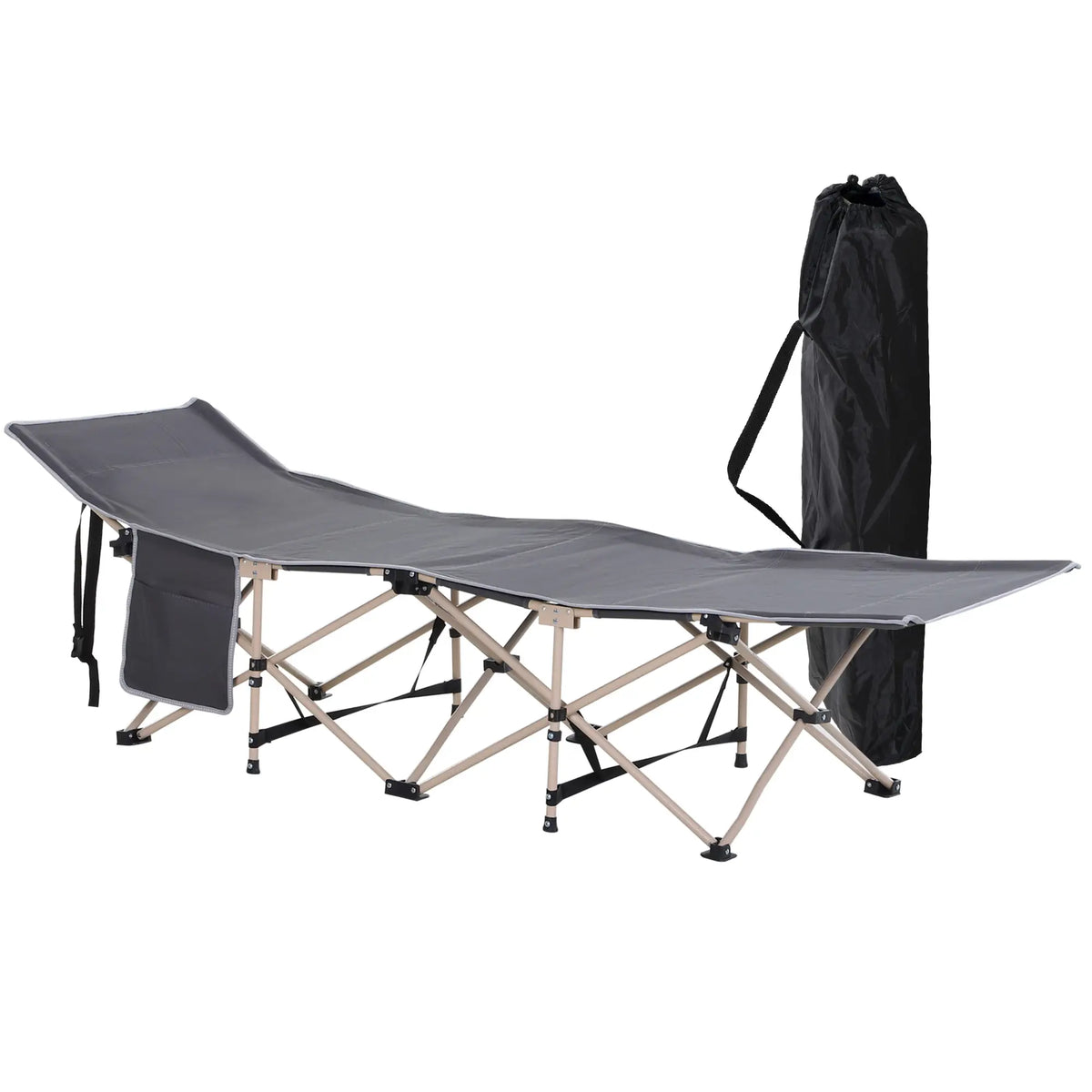 Folding Camping Cot for Adults, with Carry Bag, Side Pocket, Grey Camping Cots Grey at Gallery Canada