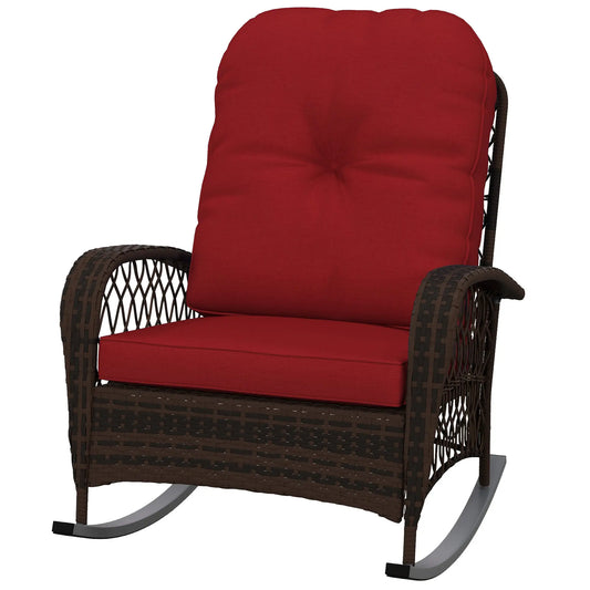 Outdoor Wicker Rattan Rocking Chair, Thick Cushions, Garden Backyard Porch, Red Outdoor Rocking Chairs Mixed Brown Rattan, Red Cushion at Gallery Canada
