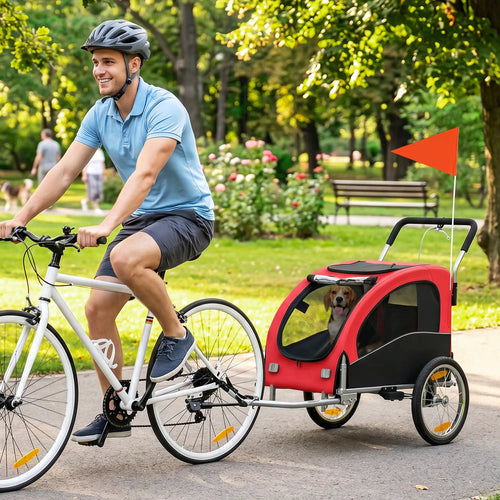 2 In 1 Dog Bike Trailer, Foldable Pet Stroller, Red