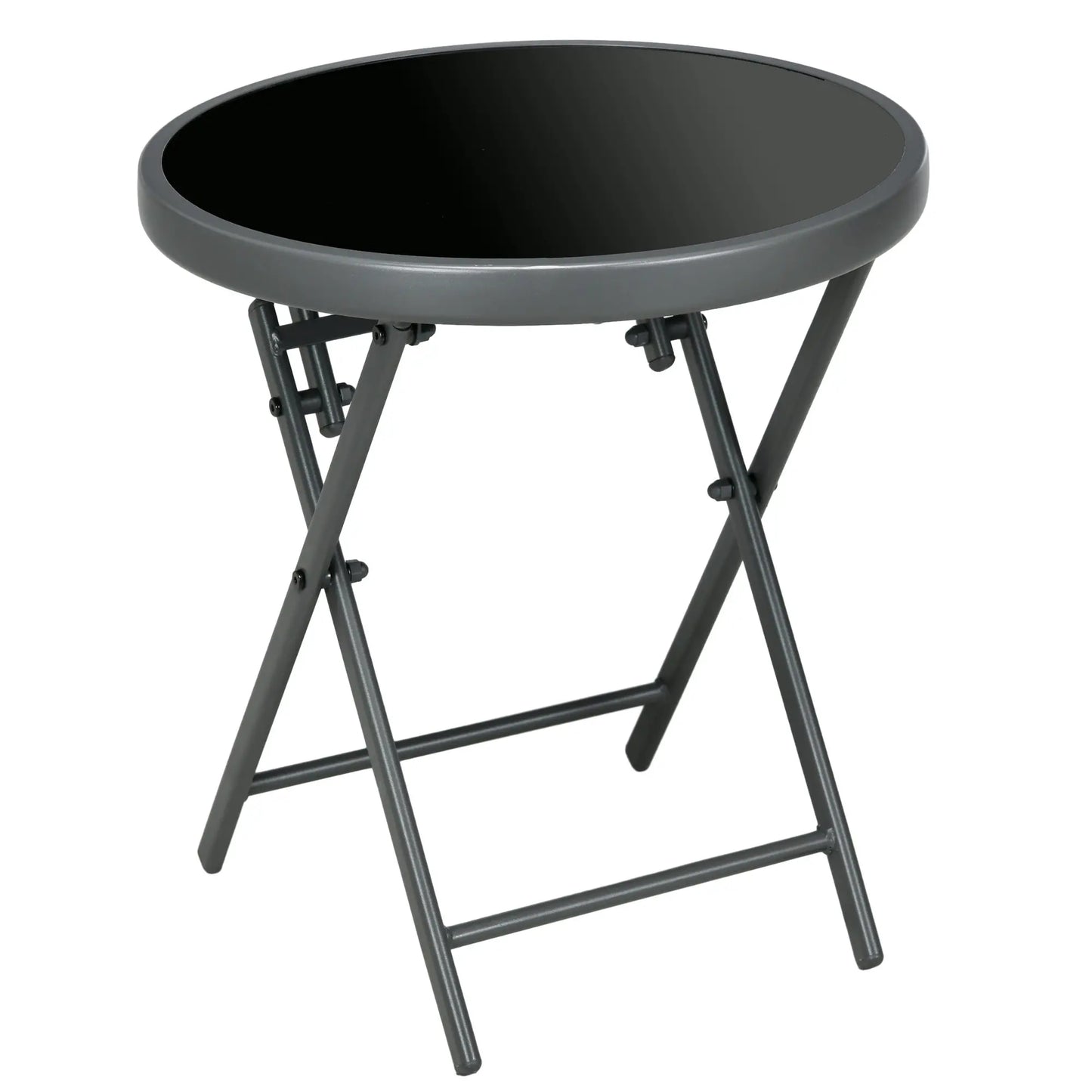 18" Outdoor Round Folding Table, Tempered Glass Top, Black Patio Side Tables Dark Grey, Black at Gallery Canada