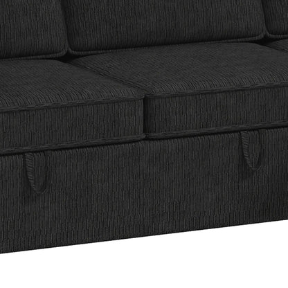 Reversible Sectional Sofa Bed With Storage Ottoman, Black