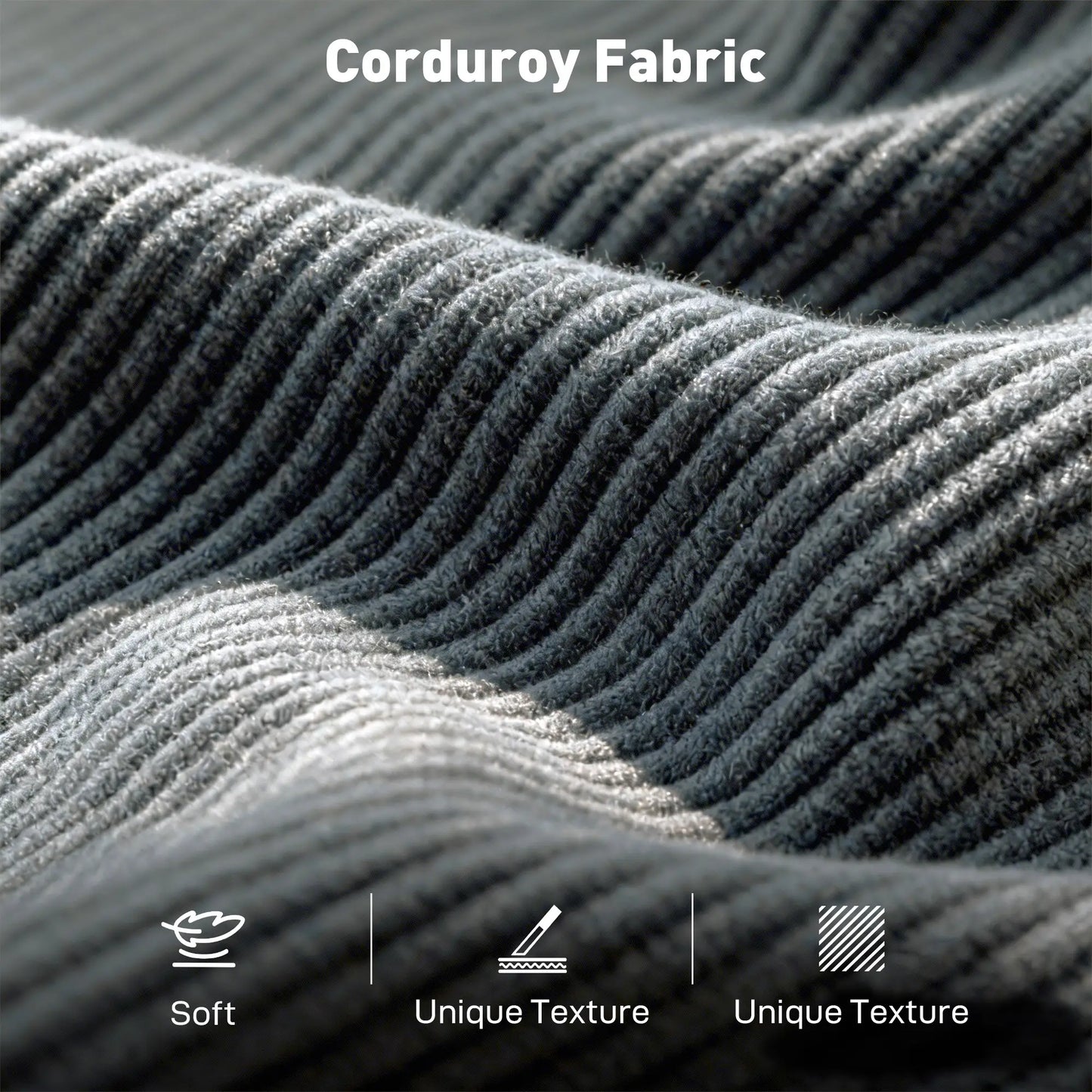 Canapé 3 places, 74" Canapé en velours côtelé, Pieds en bois massif, Gris foncé