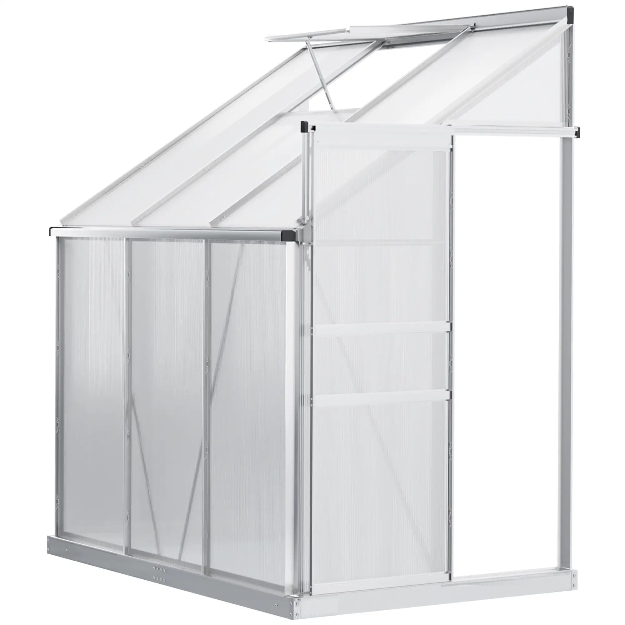 6' x 4' Aluminum Greenhouse, Polycarbonate, Adjustable Roof Vent, Clear Walk In Greenhouses Silver, Clear at Gallery Canada