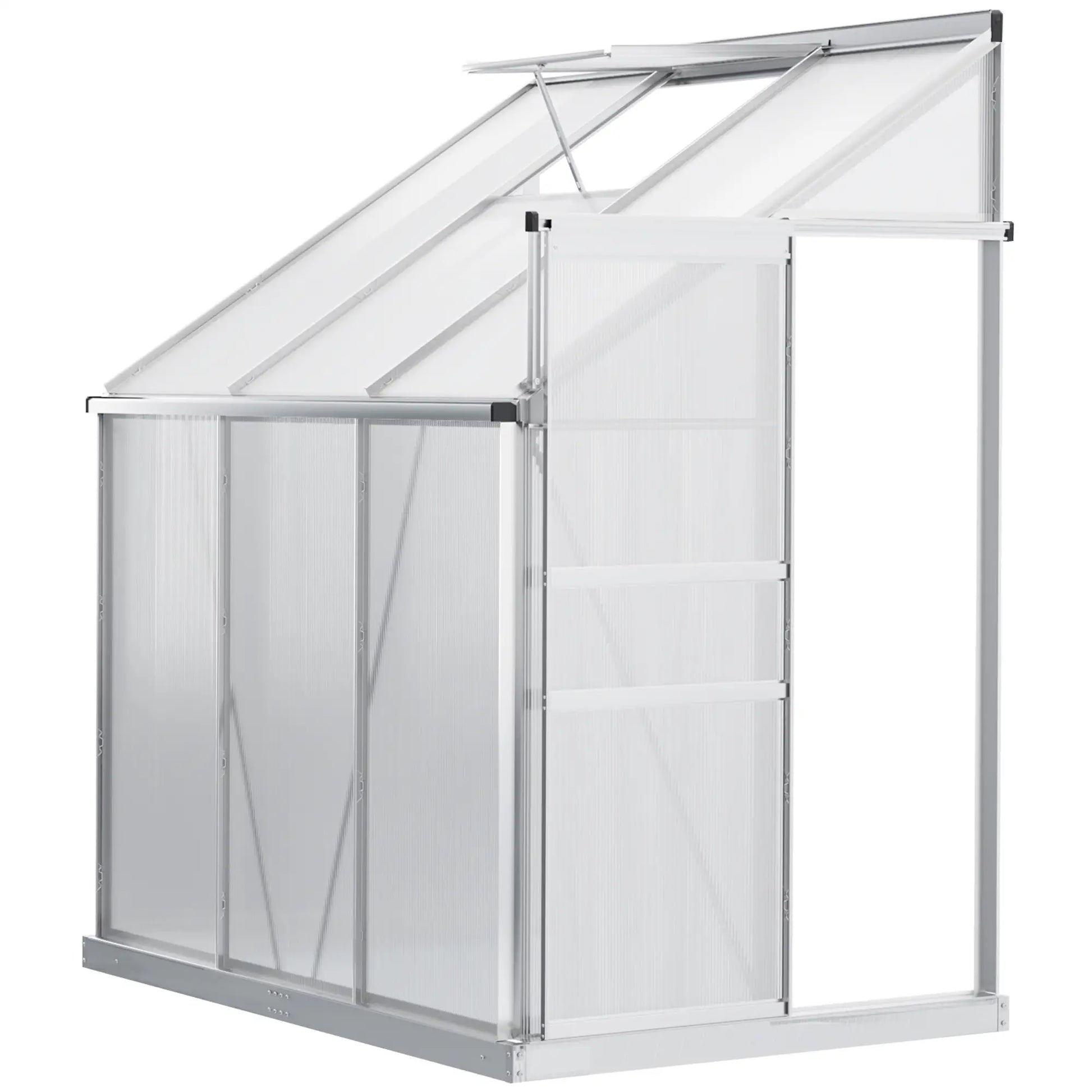 6' x 4' Aluminum Greenhouse, Polycarbonate, Adjustable Roof Vent, Clear Walk In Greenhouses Silver, Clear at Gallery Canada