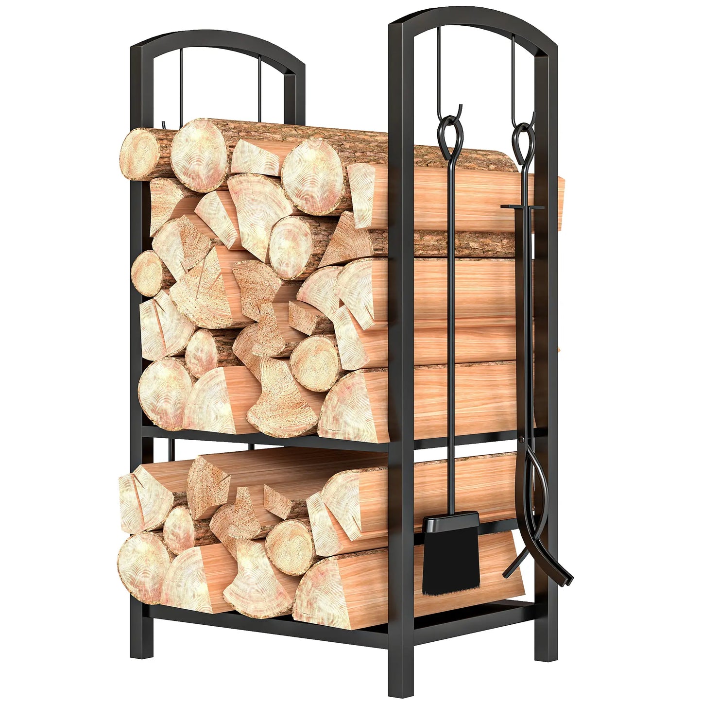 16" 2-Tier Firewood Log Rack, Storage Holder with Tools, Black Firewood Racks at Gallery Canada