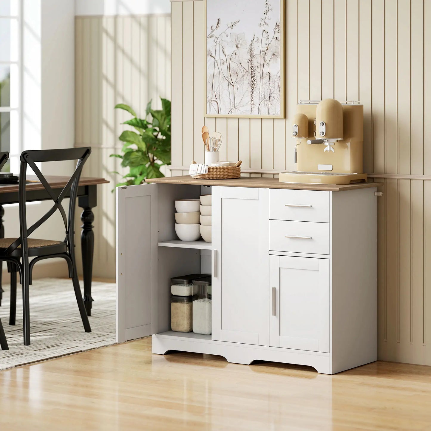40" Sideboard Buffet Cabinet, Modern Kitchen Storage Cabinet with 2 Drawers, 3 Doors &; Adjustable Shelf, White Storage Cabinets at Gallery Canada