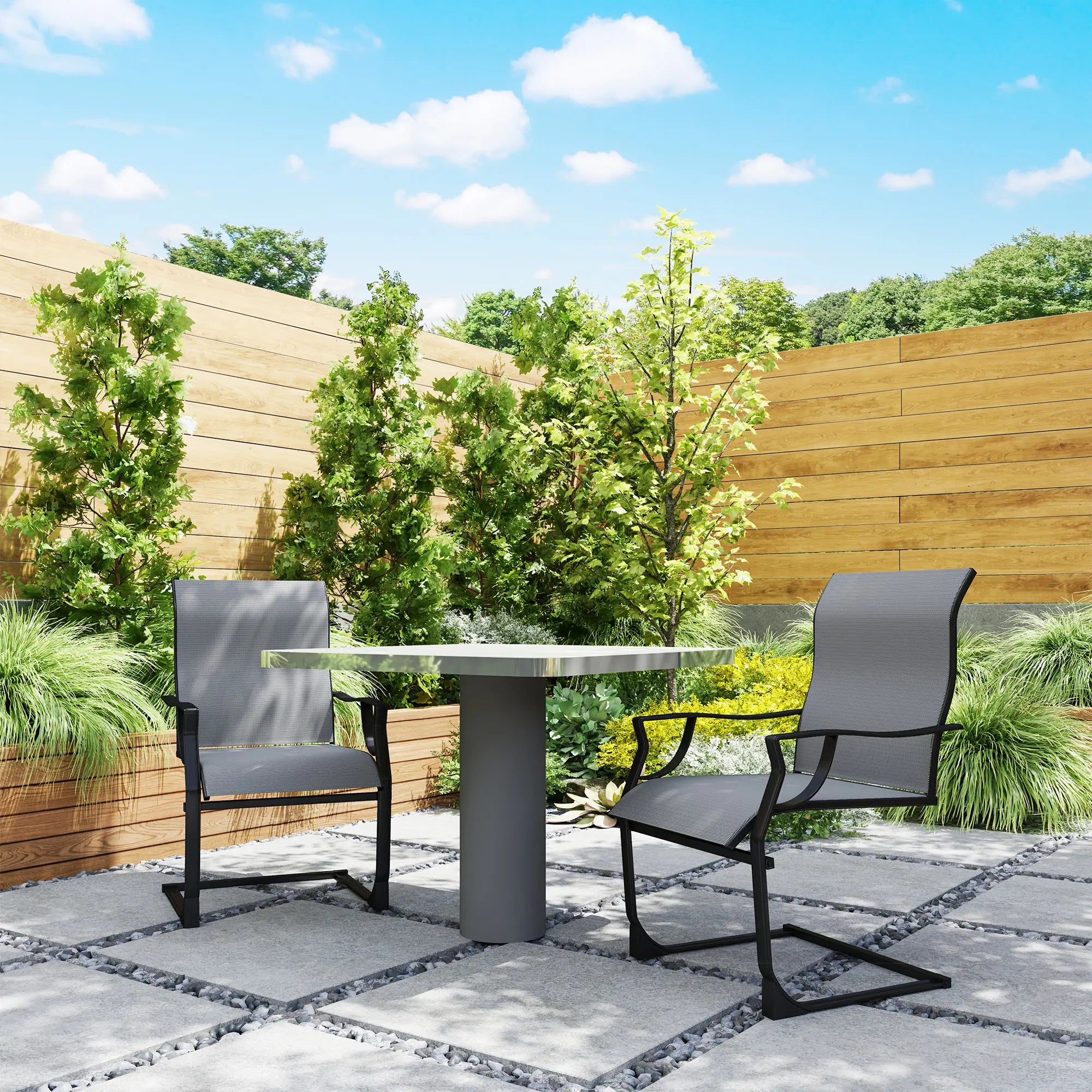 Spring Motion Patio Chairs Set Of 2, Curved High Backrest, All Weather Fabric, Metal Frame Outdoor Dining Sets at Gallery Canada