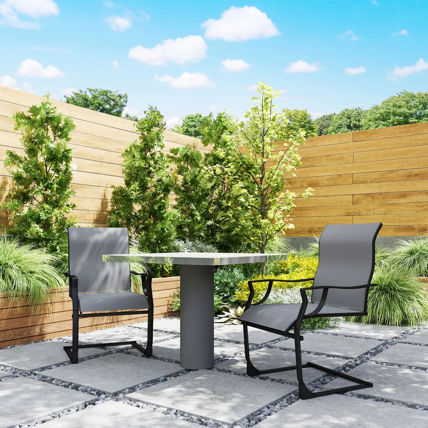 Spring Motion Patio Chairs Set Of 2, Curved High Backrest, All Weather Fabric, Metal Frame Outdoor Dining Sets at Gallery Canada