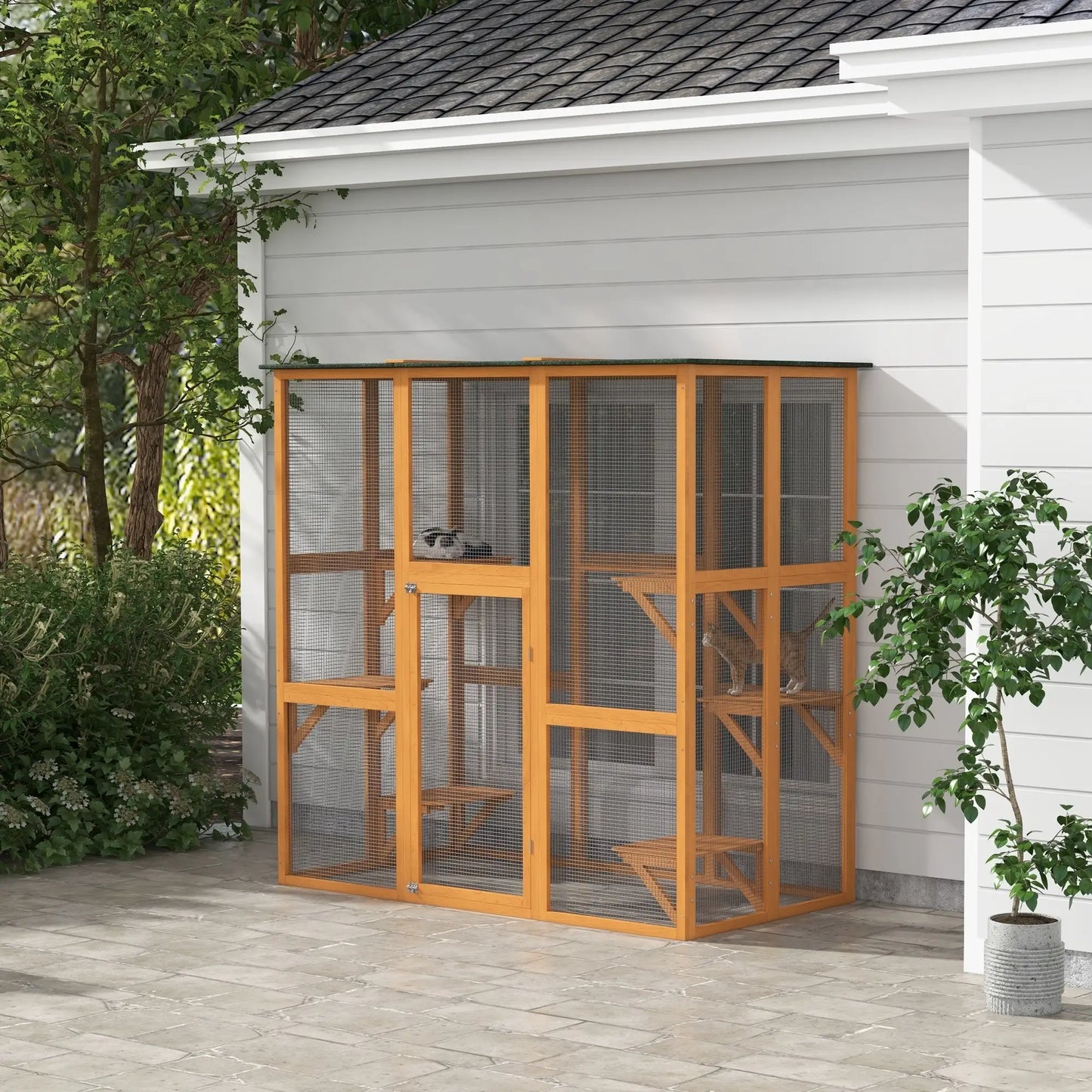 71" x 39" x 71" Cat Cage, Large Outdoor Wooden Cat Patio, Orange Outdoor Cat Enclosures at Gallery Canada