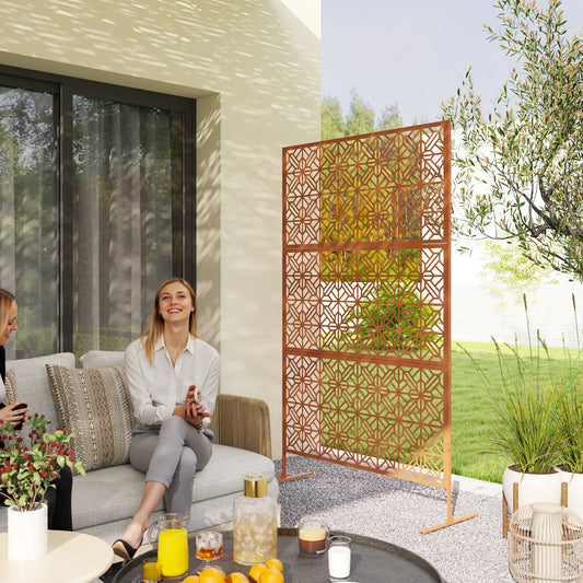 Outdoor Privacy Panel, Freestanding Metal Divider, Garden, Backyard, Deck, Brown Side Awnings Brown at Gallery Canada