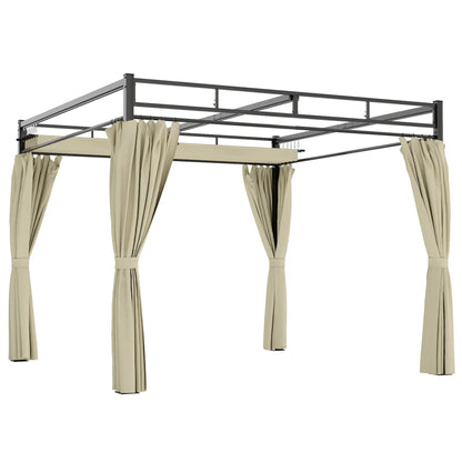10' x 10' Outdoor Gazebo, Retractable Pergola Canopy With Curtains, Beige Pergolas at Gallery Canada