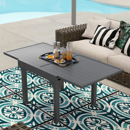 35-71 Inch Extendable Aluminum Outdoor Dining Table, Slatted Top, Grey Patio Dinning Tables at Gallery Canada