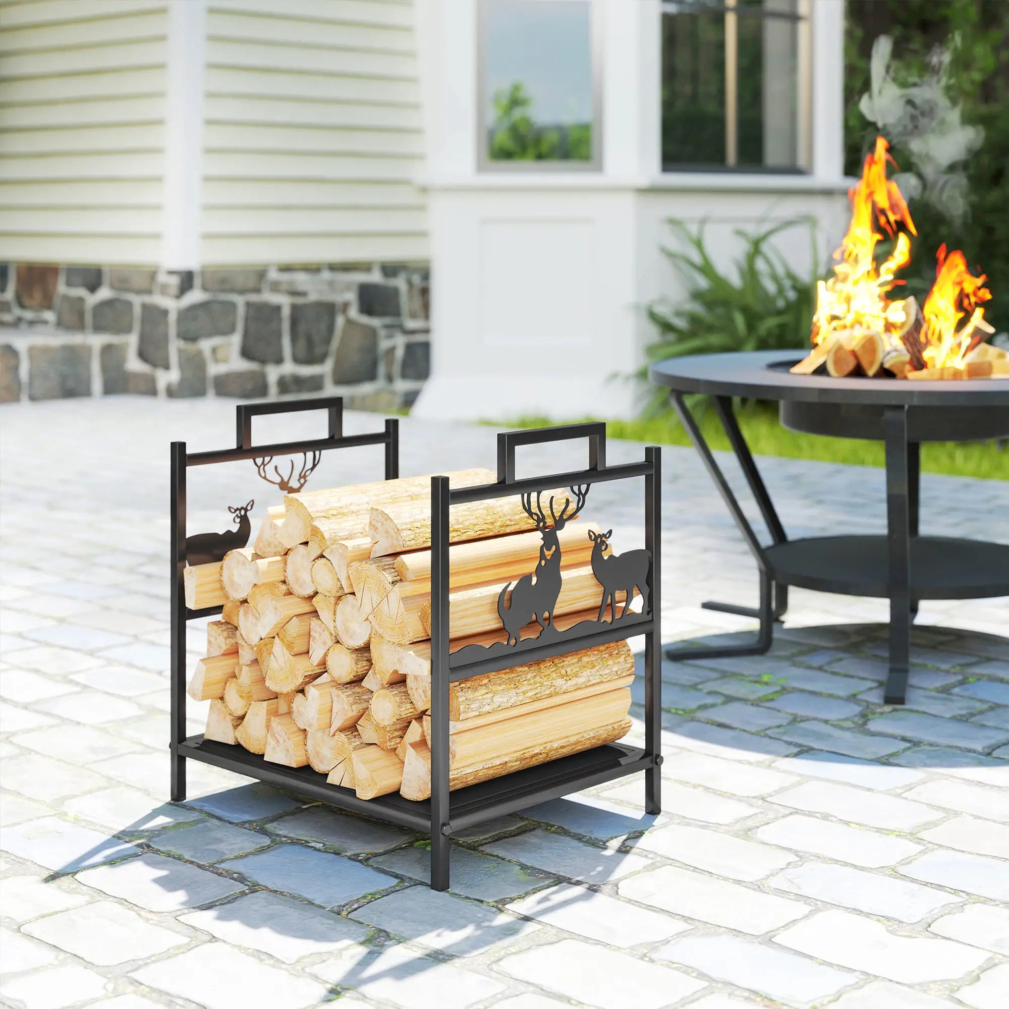 Heavy Duty Log Stand, Firewood Rack Outdoor, Black Firewood Racks at Gallery Canada