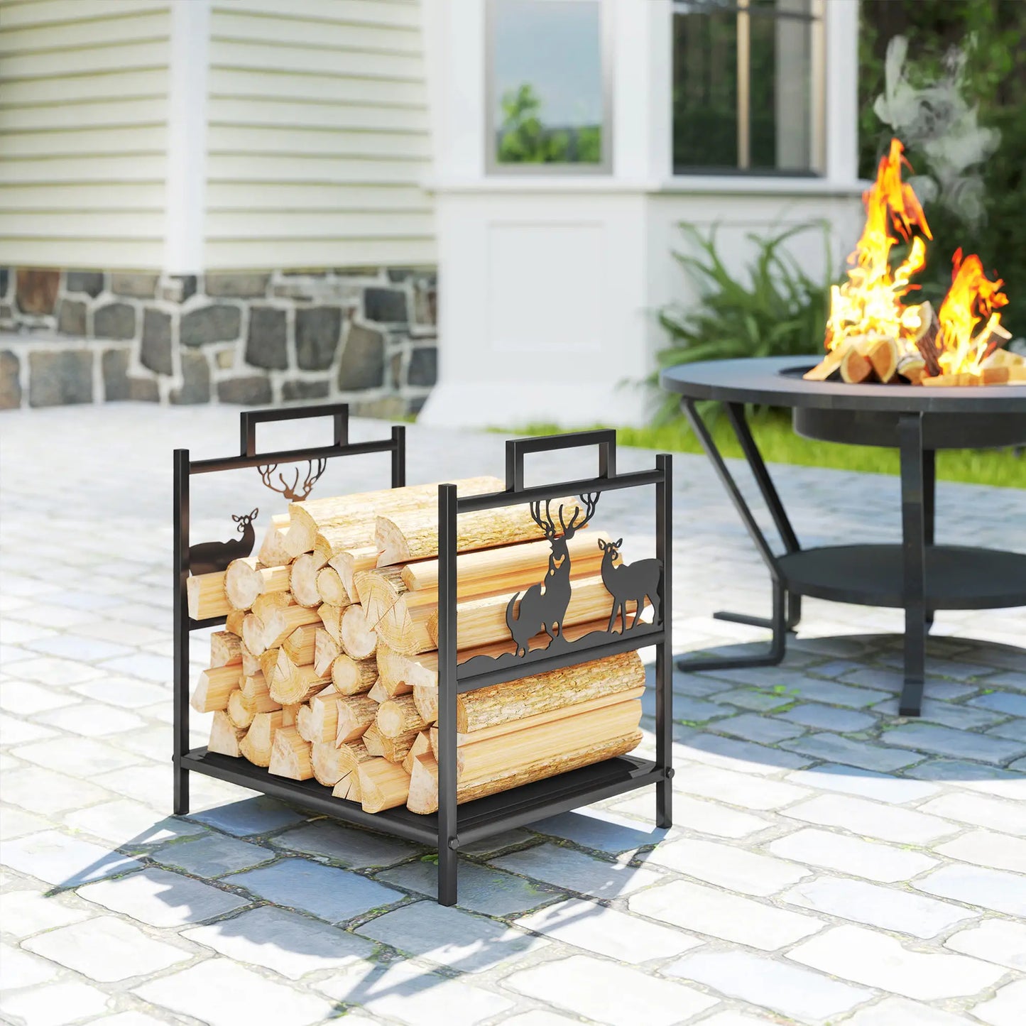 Heavy Duty Log Stand, Firewood Rack Outdoor, Black Firewood Racks at Gallery Canada