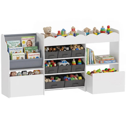 Kids Toy Storage Organizer, Bookshelf with 8 Fabric Bins, 2 Rolling Drawers, White Bookshelves & Bookcases at Gallery Canada