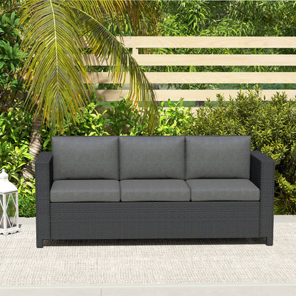 3 Seat Rattan Wicker Sofa, Outdoor Patio Furniture with Cushion, Grey Patio Furniture Sets at Gallery Canada