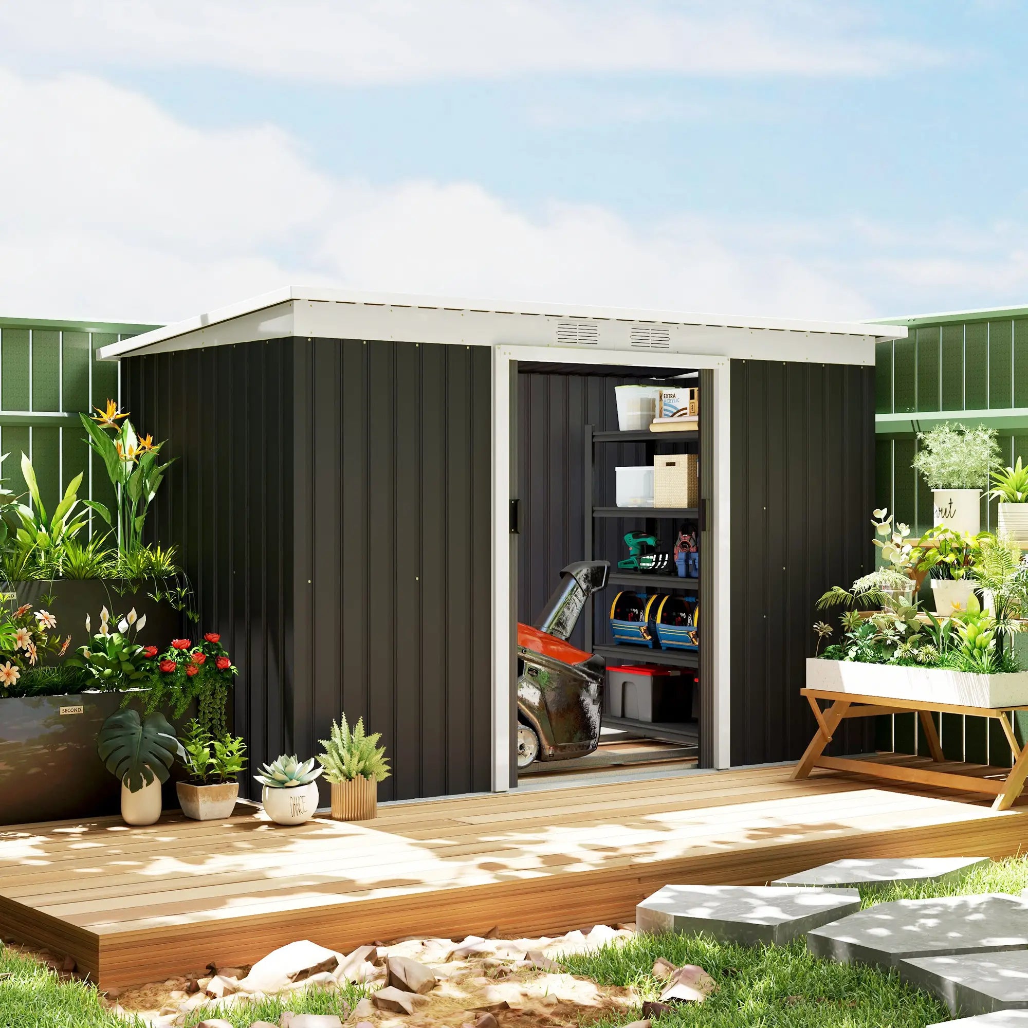 9x4 Outdoor Storage Shed, Galvanized Steel, Dark Grey Sheds at Gallery Canada