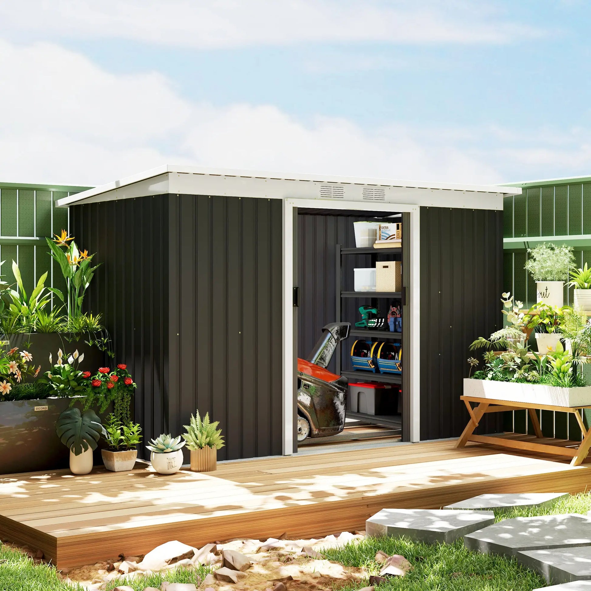 9x4 Outdoor Storage Shed, Galvanized Steel, Dark Grey Sheds at Gallery Canada