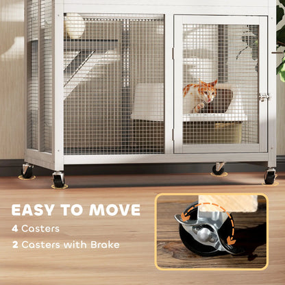 74" Wooden Outdoor Cat House, Weatherproof, Wheeled, High Weight Capacity, White Outdoor Cat Enclosures at Gallery Canada