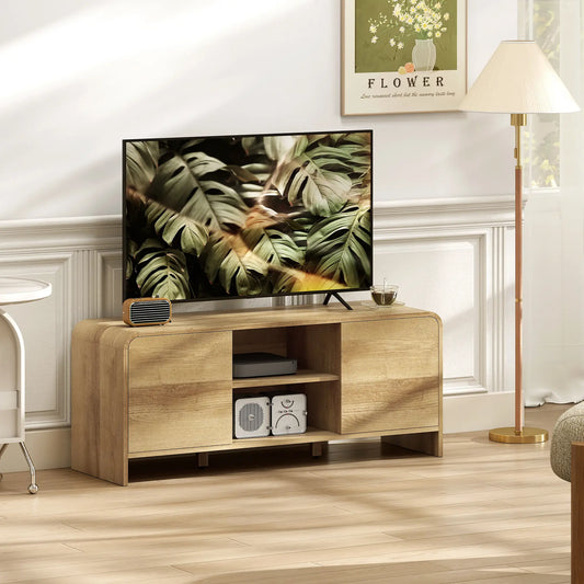 TV Stand For 55 Inch TV, Natural Wood Entertainment Center With 2 Cabinets TV Stands Natural at Gallery Canada
