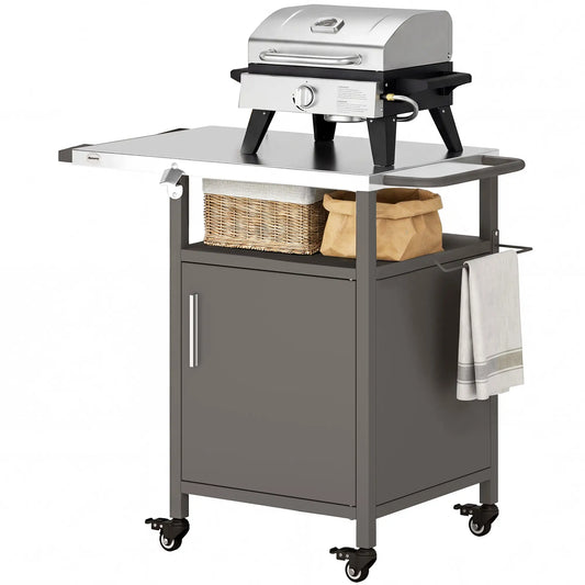 Outdoor Grill Cart With Steel Top, Pizza Oven Stand With Cabinet, Brown Outdoor Grill Carts Brown at Gallery Canada