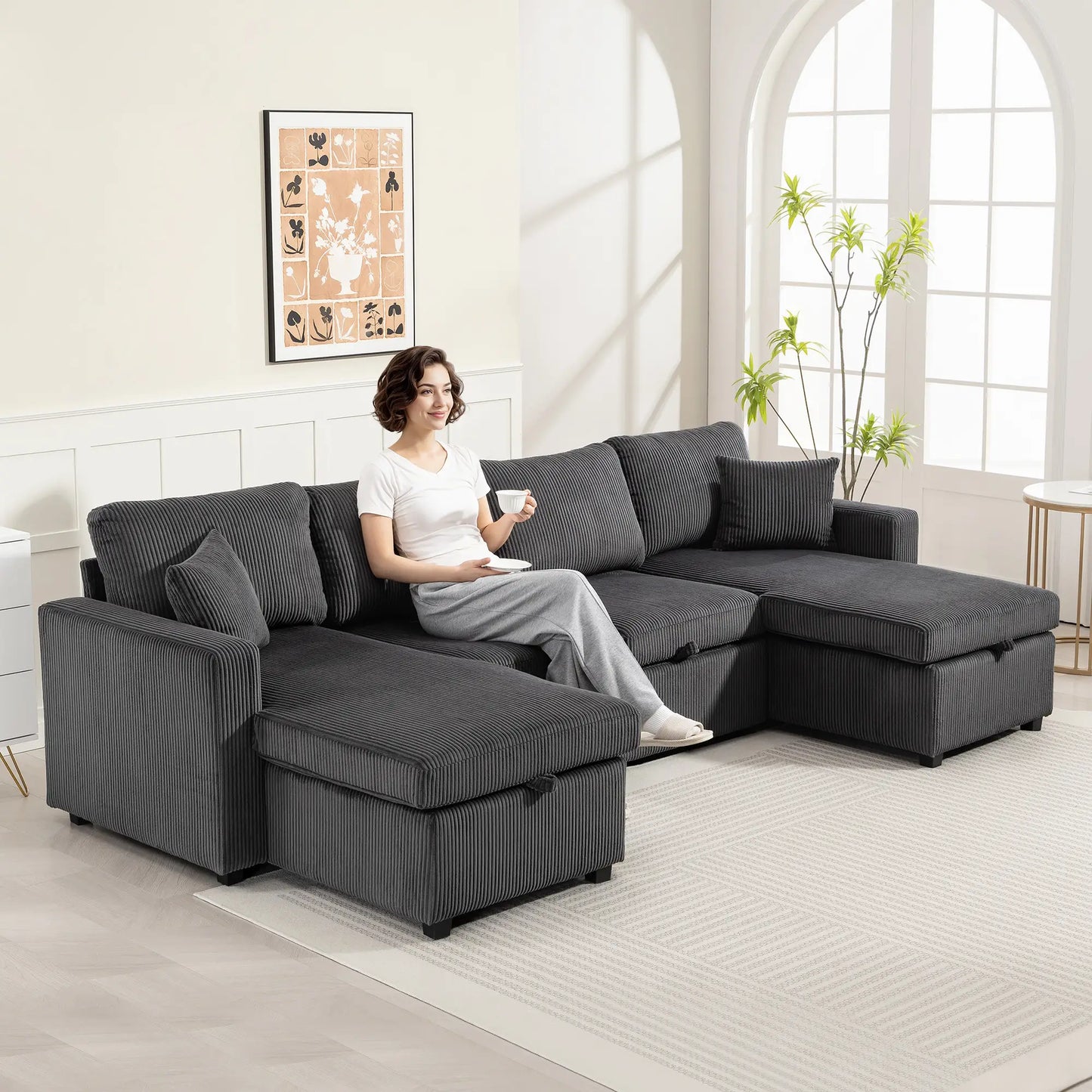 Convertible Sofa Bed, U-Shaped Sleeper Couch with Storage Chaise, Grey Sofas & Reclining Chairs at Gallery Canada