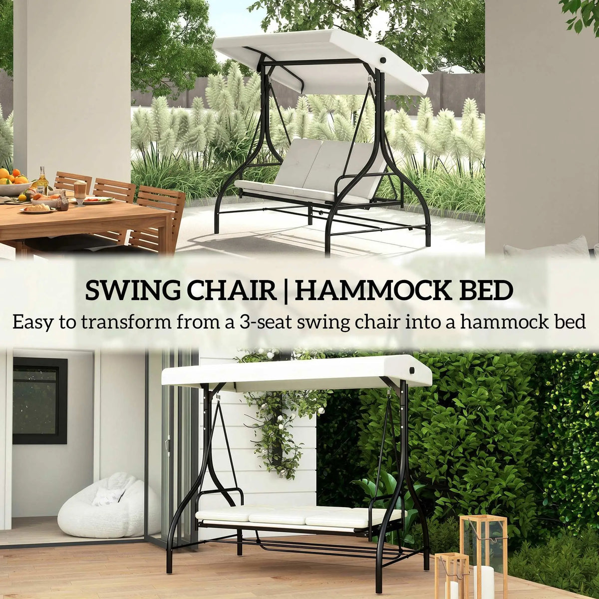 Convertible Patio Swing Bed with Canopy, 3 Seater, White Porch Swings with Canopy at Gallery Canada