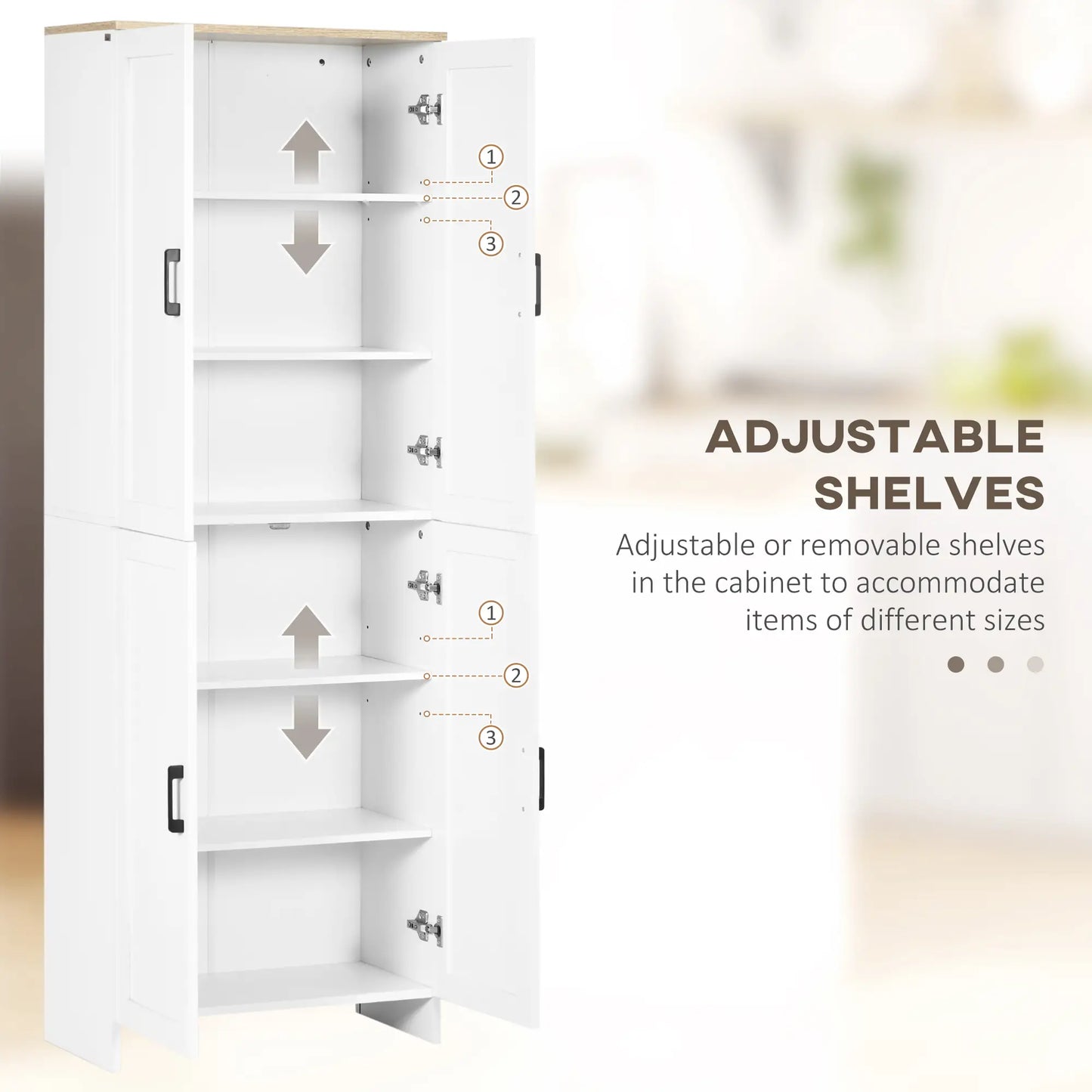 67" 4-Door Kitchen Pantry Cabinet, Freestanding, Adjustable Shelves, White Kitchen Pantry Cabinets at Gallery Canada