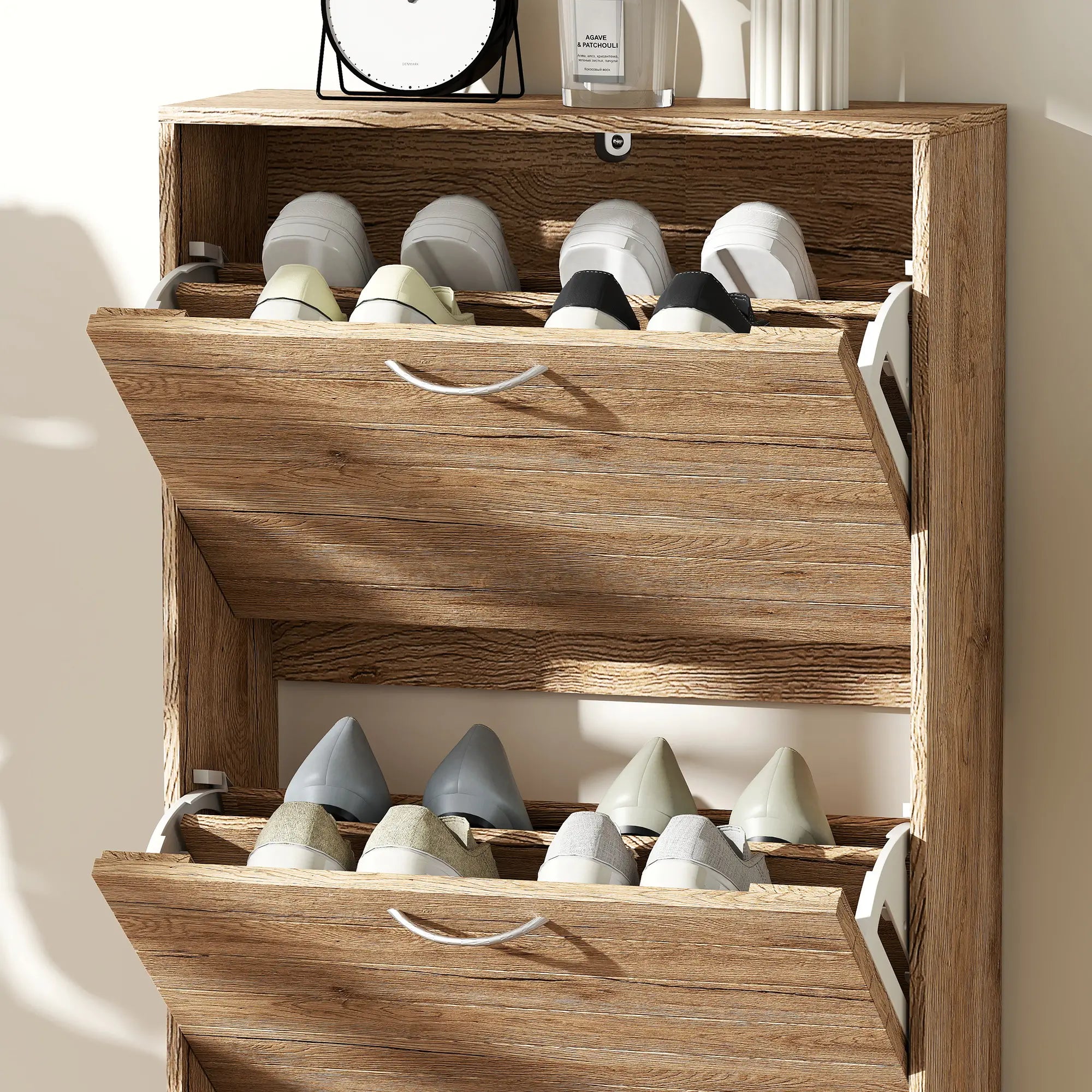 Shoe Storage Cabinet, 3 Flip Drawers, 12 Pair Organizer, Oak Shoe Storage Cabinets & Racks at Gallery Canada