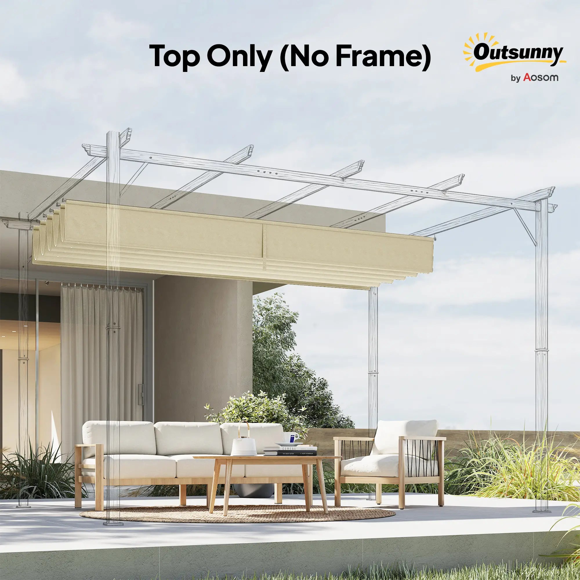 Retractable Pergola Canopy, 10' x 10', Cream White Gazebo Canopy Replacement at Gallery Canada