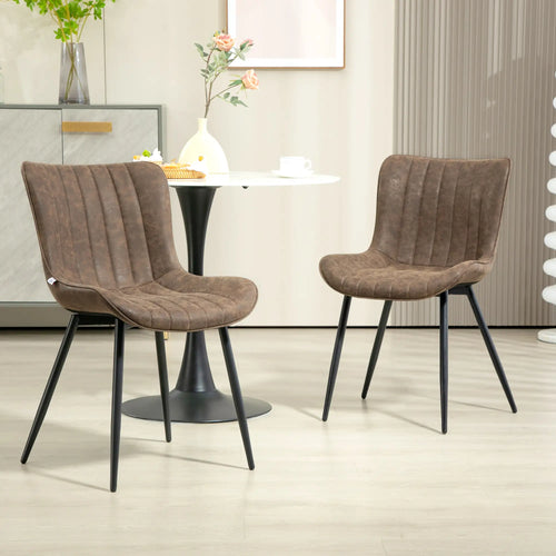 PU Leather Dining Chairs Set of 2, Steel Legs, Brown
