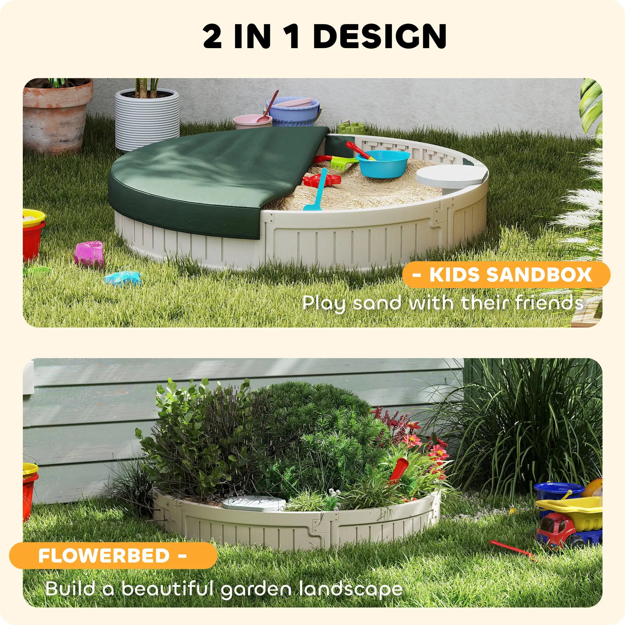 Kids Outdoor Sandbox with Cover, Waterproof Canopy, 3-12 Years, Cream White Sandboxes & Accessories at Gallery Canada