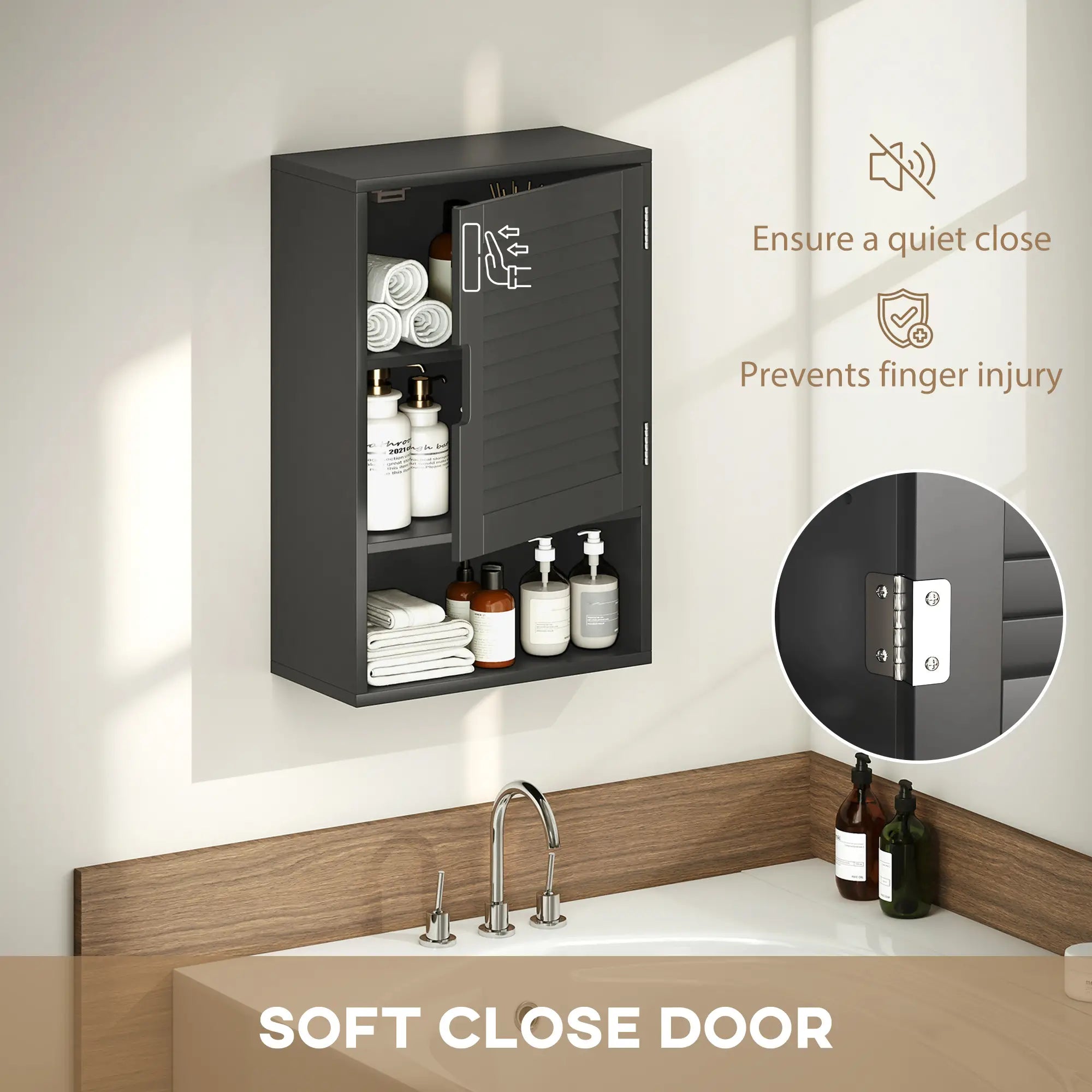 Wall Mounted Bathroom Cabinet, Adjustable Shelves, 40 x 20 x 60 cm, Black Wall Mounted Cabinets at Gallery Canada