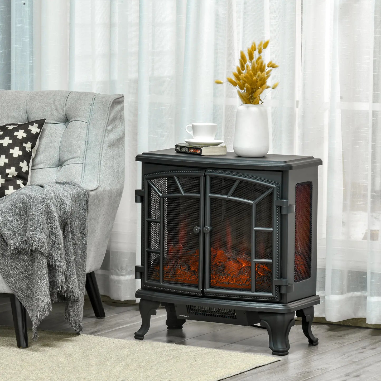 Electric Fireplace Heater, Freestanding, Realistic Flame, Timer, Overheat Protection, 750W/1500W, Black Electric Fireplaces at Gallery Canada