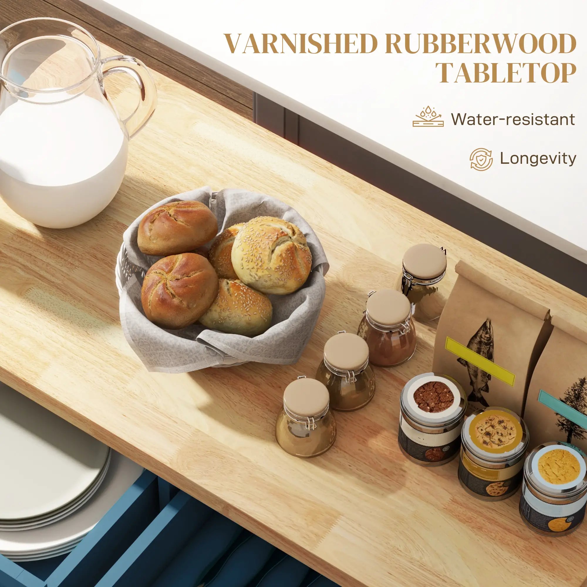 Kitchen Island with Storage, Rolling Cart, Rubber Wood Top, Blue Kitchen Islands & Kitchen Carts at Gallery Canada