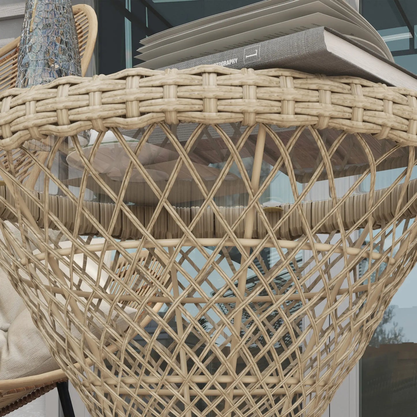 Wicker Outdoor Coffee Table, 18" Round Drum Style, Light Brown Patio Side Tables at Gallery Canada