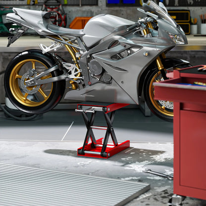 1100lbs Motorcycle Jack, Adjustable Scissor Lift, Anti-Slip Deck, Red Bike Trainer Stands at Gallery Canada