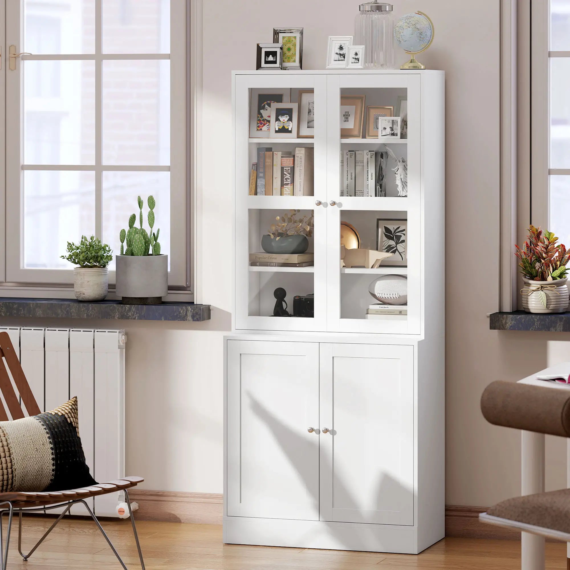 Modern Bookcase Storage Cabinet with Doors, 2 Adjustable Shelves, White White Bookshelves at Gallery Canada