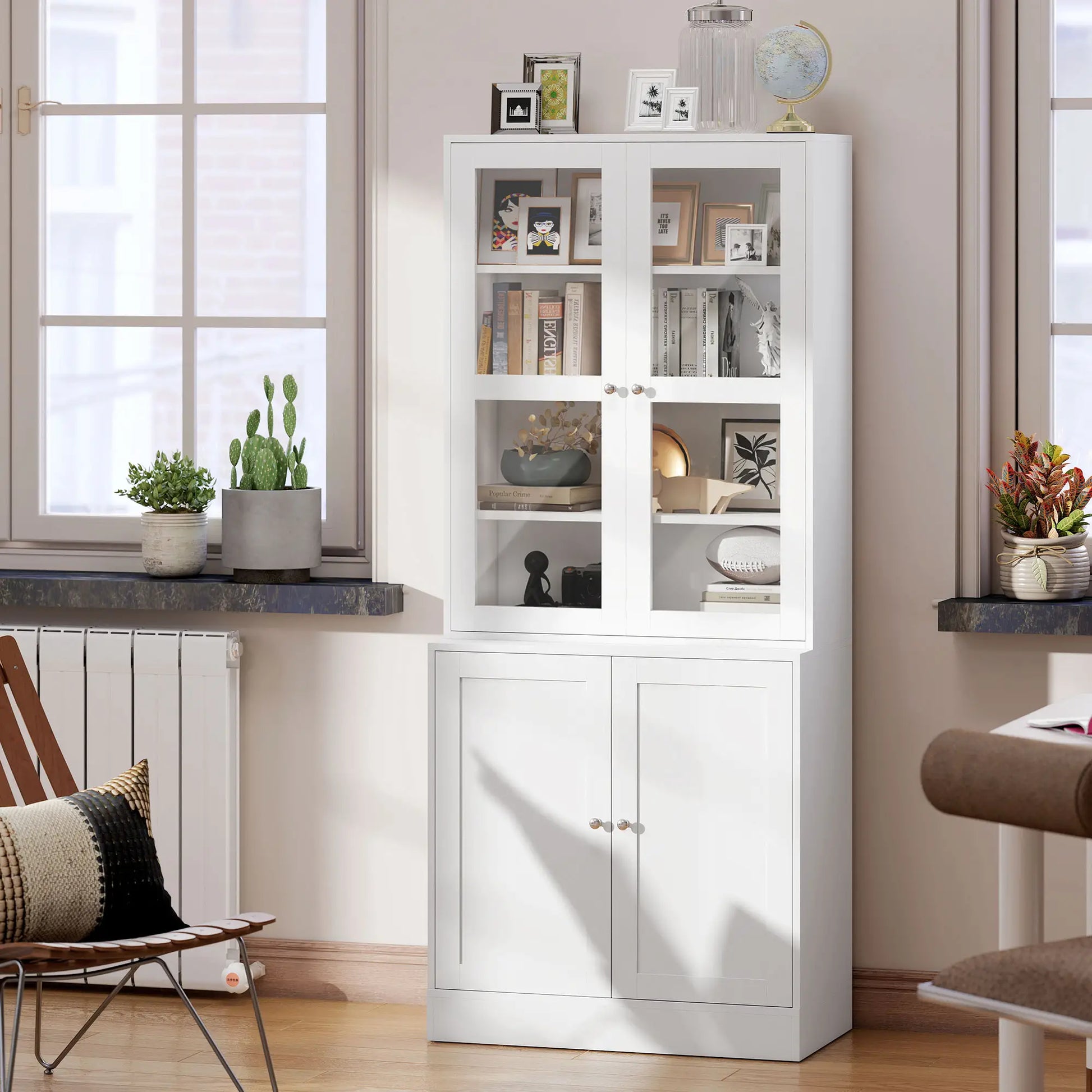 Modern Bookcase Storage Cabinet with Doors, 2 Adjustable Shelves, White White Bookshelves at Gallery Canada