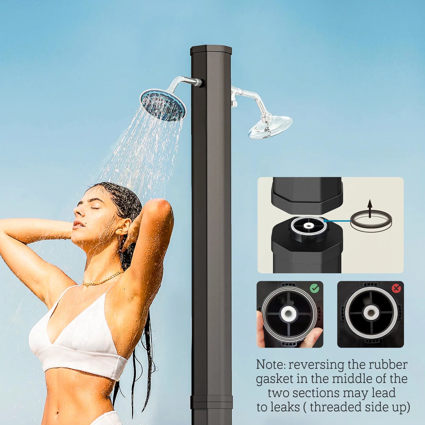 Solar Heated Outdoor Shower, 9.2 Gallon, 7.1ft, 2 Rotating Heads Outdoor Swimming Pools & Hot Tubs at Gallery Canada
