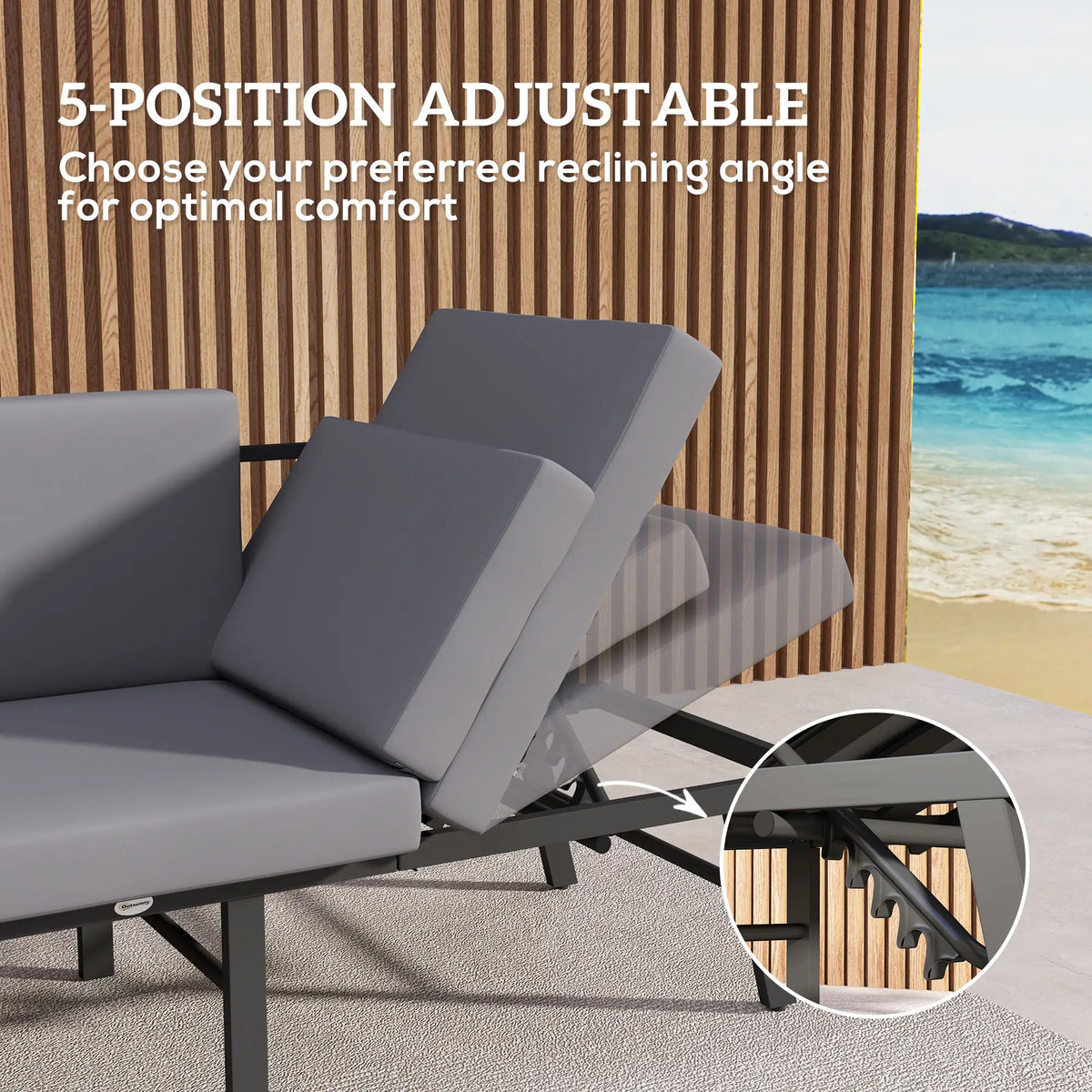 3-en-1 Canapé d'extérieur 3 places, Chaise longue, Canapé d'extérieur avec table, Gris