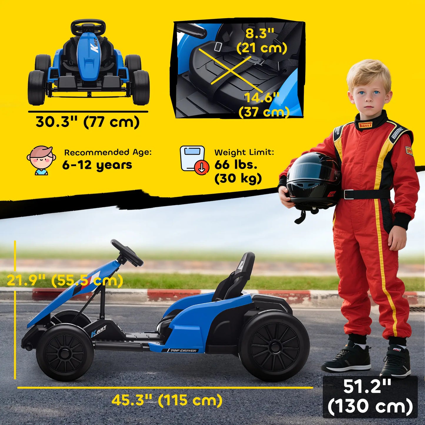 24V Electric Go Kart, Dual 150W Motors, Adjustable Seat, 11.2MPH, Blue Electric Ride-On Toys at Gallery Canada