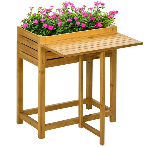 Raised Garden Bed, Folding Side Table, Elevated Wood Planter Box, Patio, Balcony