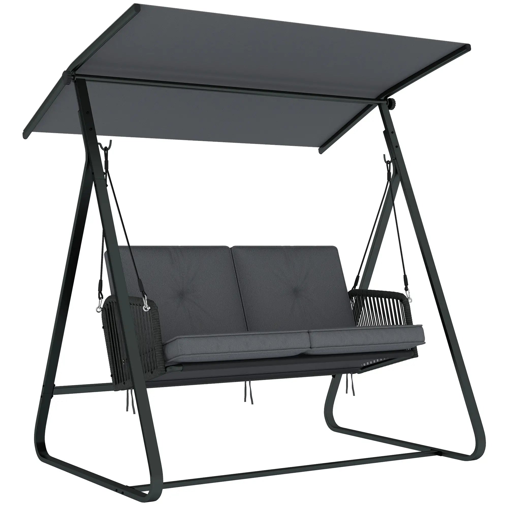 2-Person Outdoor Swing, Adjustable Canopy, Rattan Bench With Cushions Patio Swings with Stand at Gallery Canada