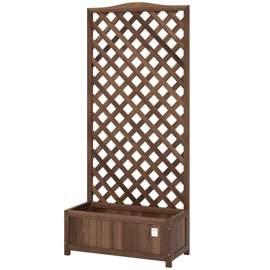 Wood Planter With Trellis, Raised Garden Bed, 30" x 14" x 67", Dark Brown Wooden Planter Boxes Dark Brown at Gallery Canada
