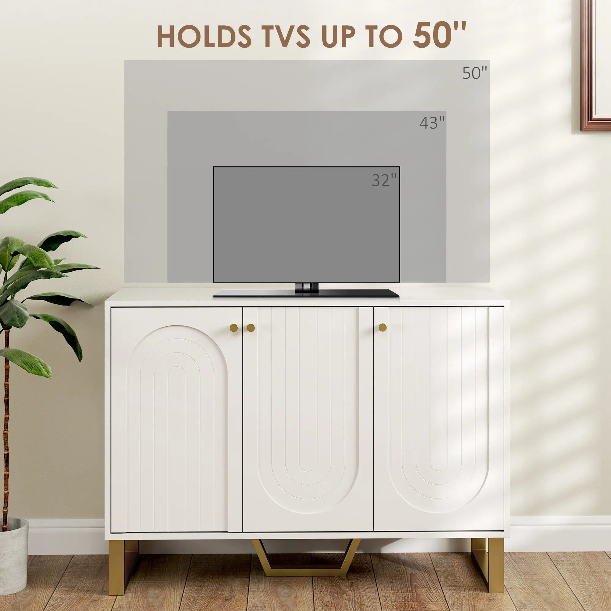 Modern Sideboard Buffet, 3 Doors, Adjustable Shelves, White Storage Cabinets at Gallery Canada